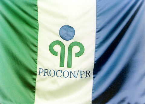 Bandeira do Procon-PR com as cores verde, branco e azul