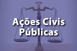 Foto da balança da justiça com o texto Ações Civis Públicas